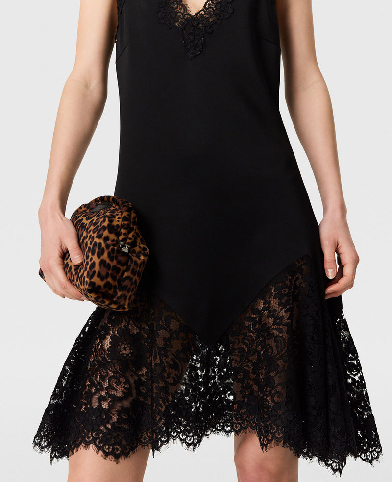 Lace-trimmed mini dress, black