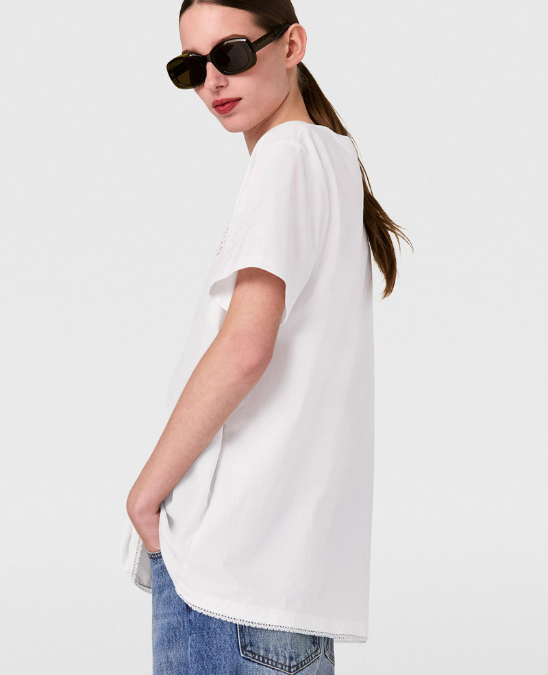 Lace Slip Jersey T-Shirt, White