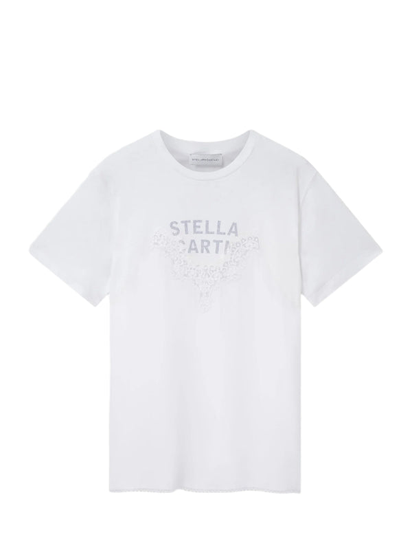 Lace Slip Jersey T-Shirt, White