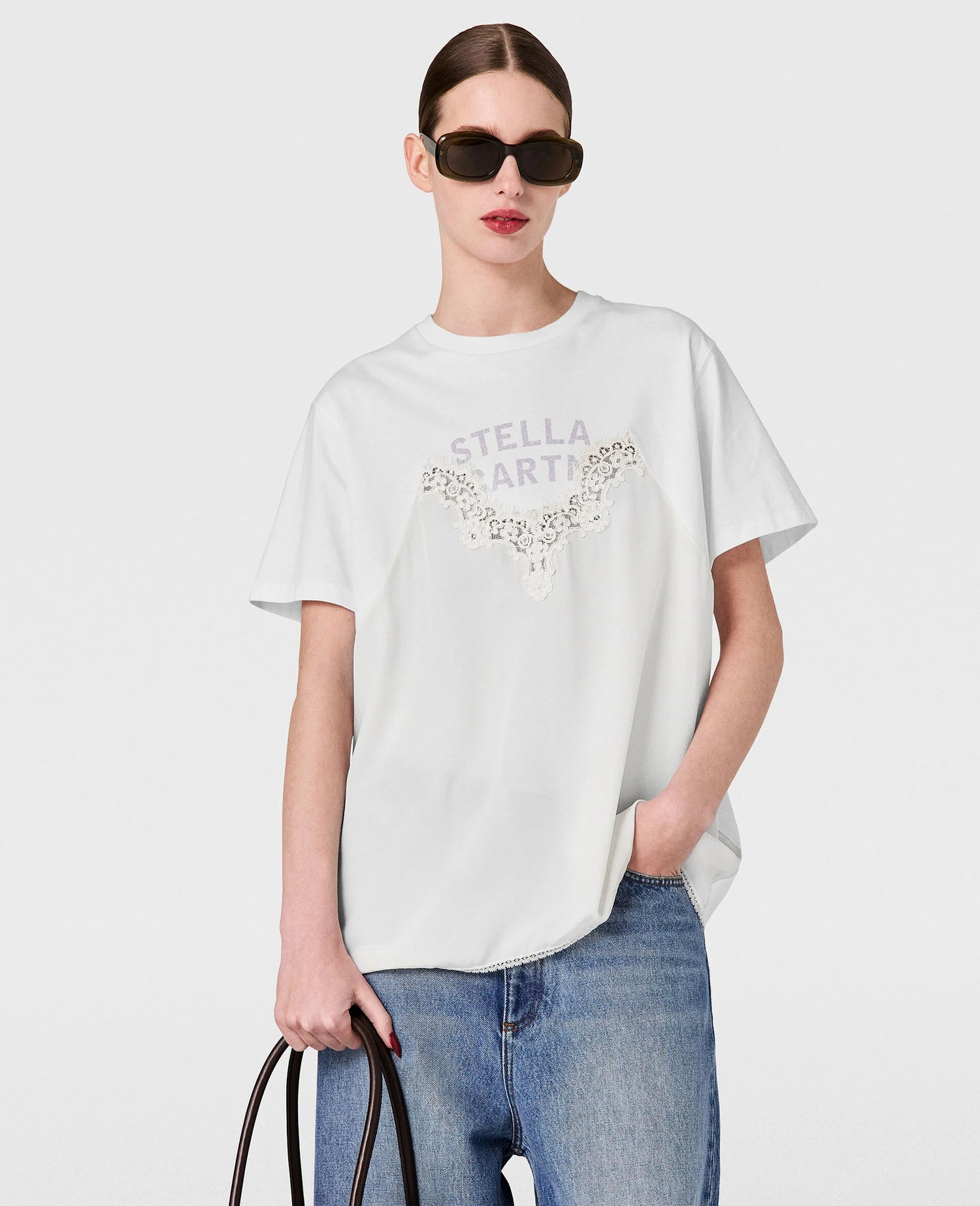 Lace Slip Jersey T-Shirt, White