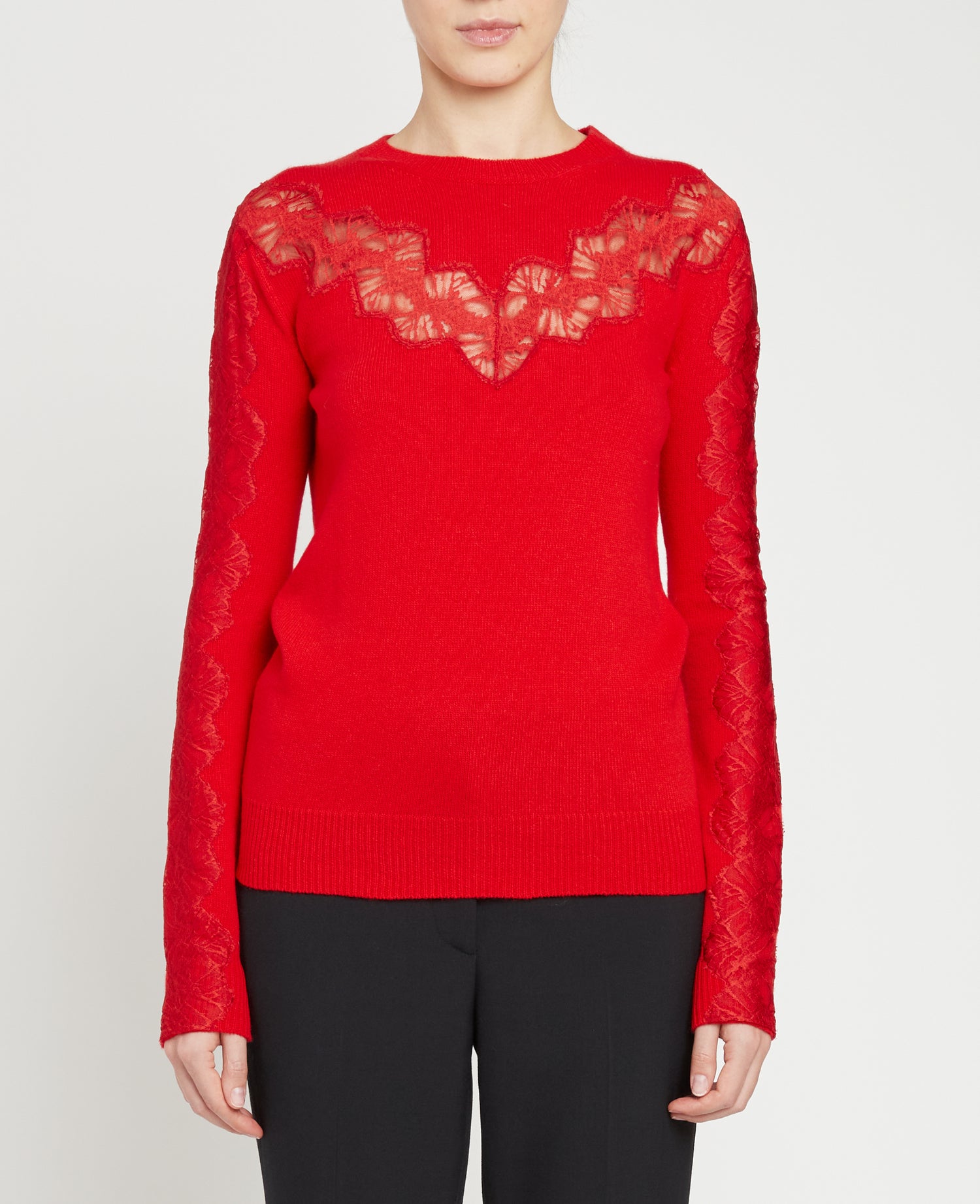 LACE DETAILED JUMPER, red