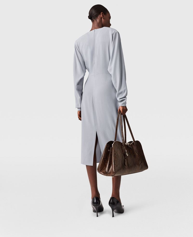Satin Matt Side Twist Midi Dress, pearl
