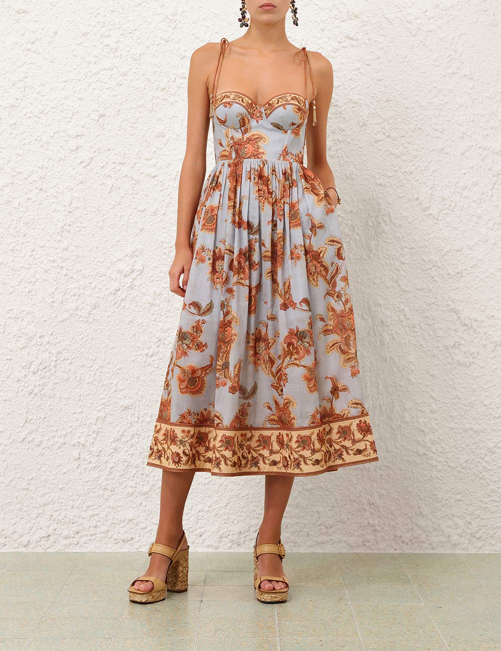Aster corset cotton midi dress, blue