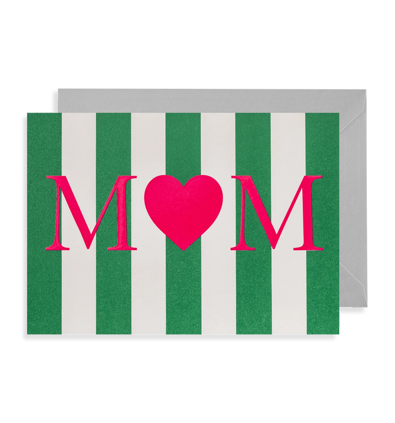 Mum heart green stripes mother's day card