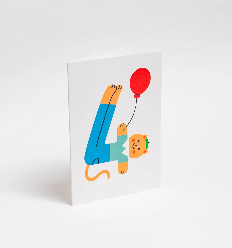 Balloon Cat Kid’s milestone 4th, birthday card