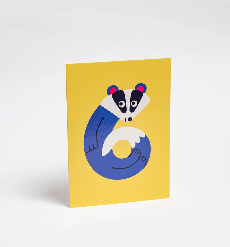 Friendly Badger Kid’s milestone 6th, birthday card