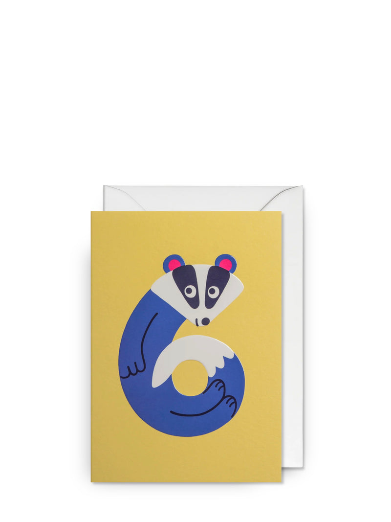 Friendly Badger Kid’s milestone 6th, birthday card