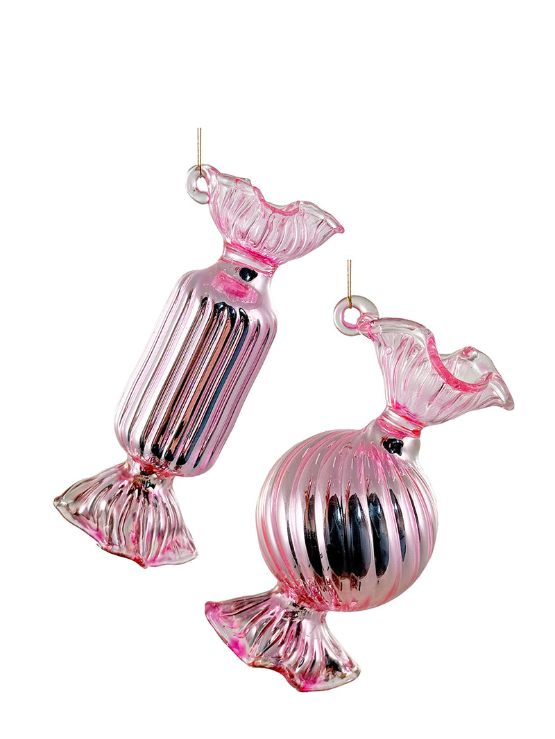 Wrapped  candy rectangular glass ornament, pink (9 cm)