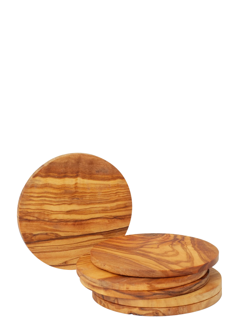 Set of wooden coasters on a white background