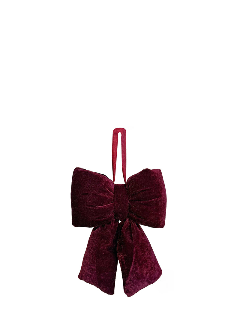Puffed burgundy red velvet bow hanging ornament (19 cm)
