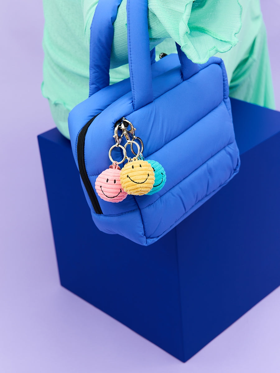 Smiley ECO corduroy keychain, teal blue