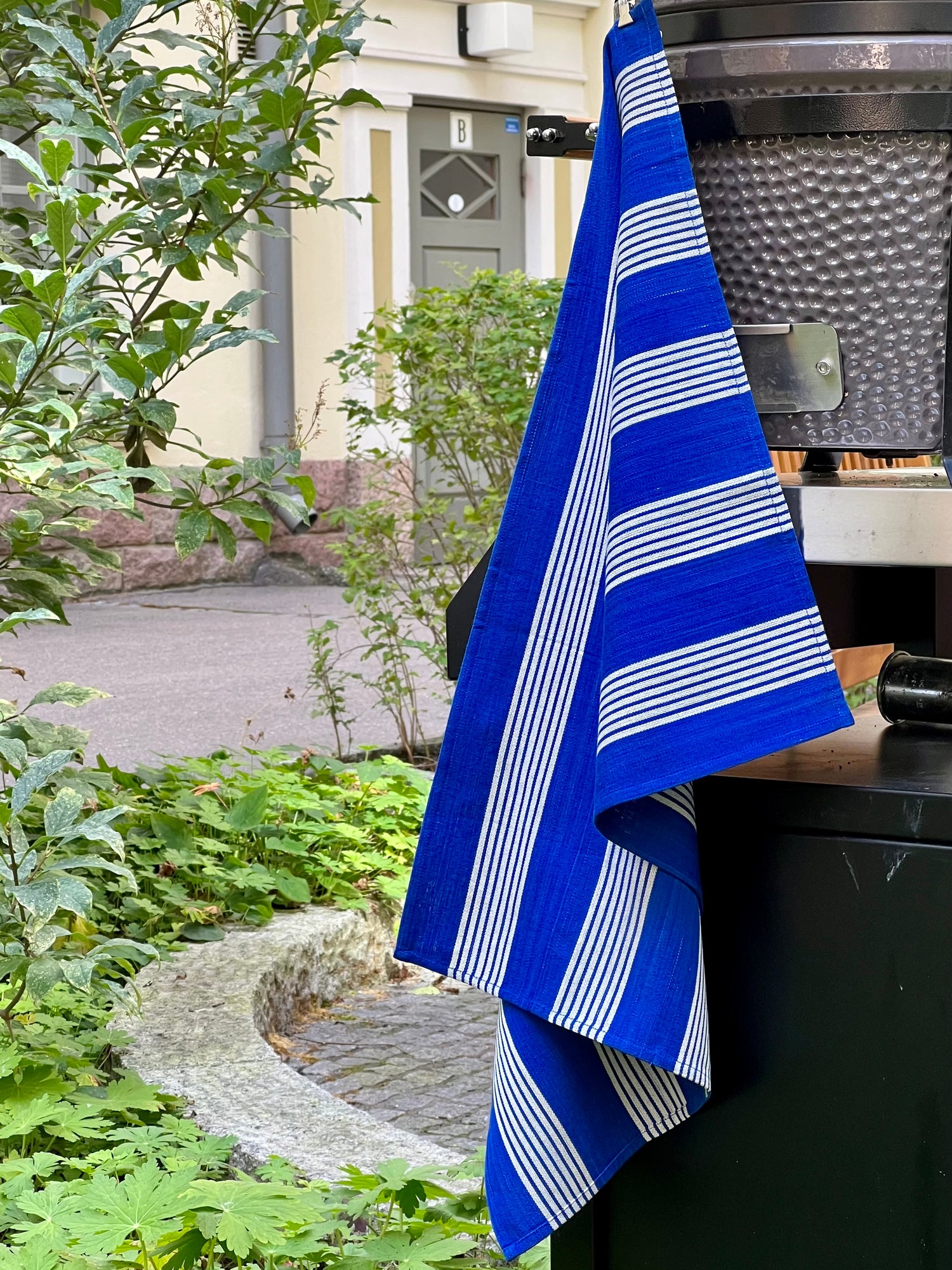 Cotton Kitchen Towel, sky blue with white stripes