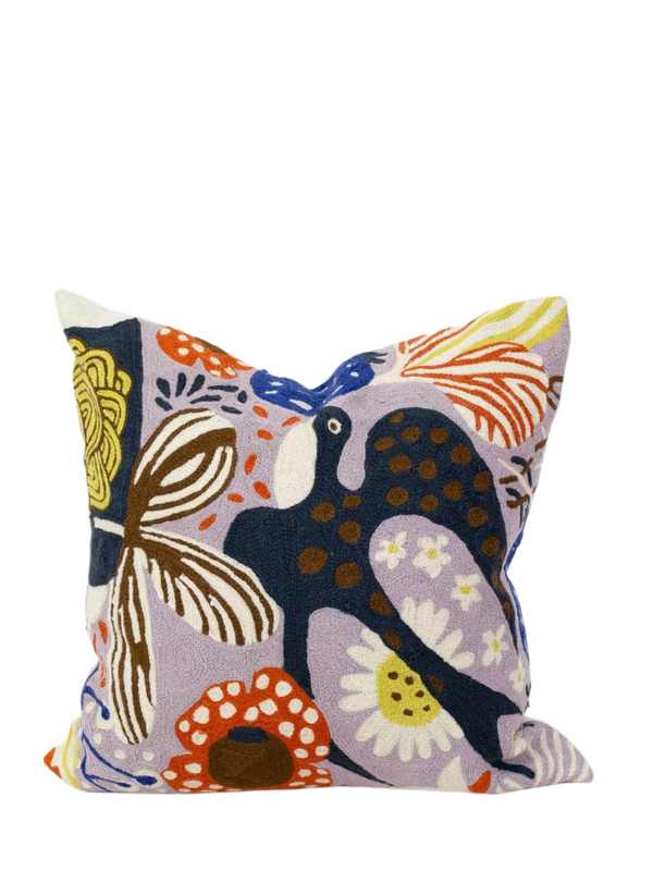 Kashmir bird embroidered cushion cover, multicolour (50x50cm)