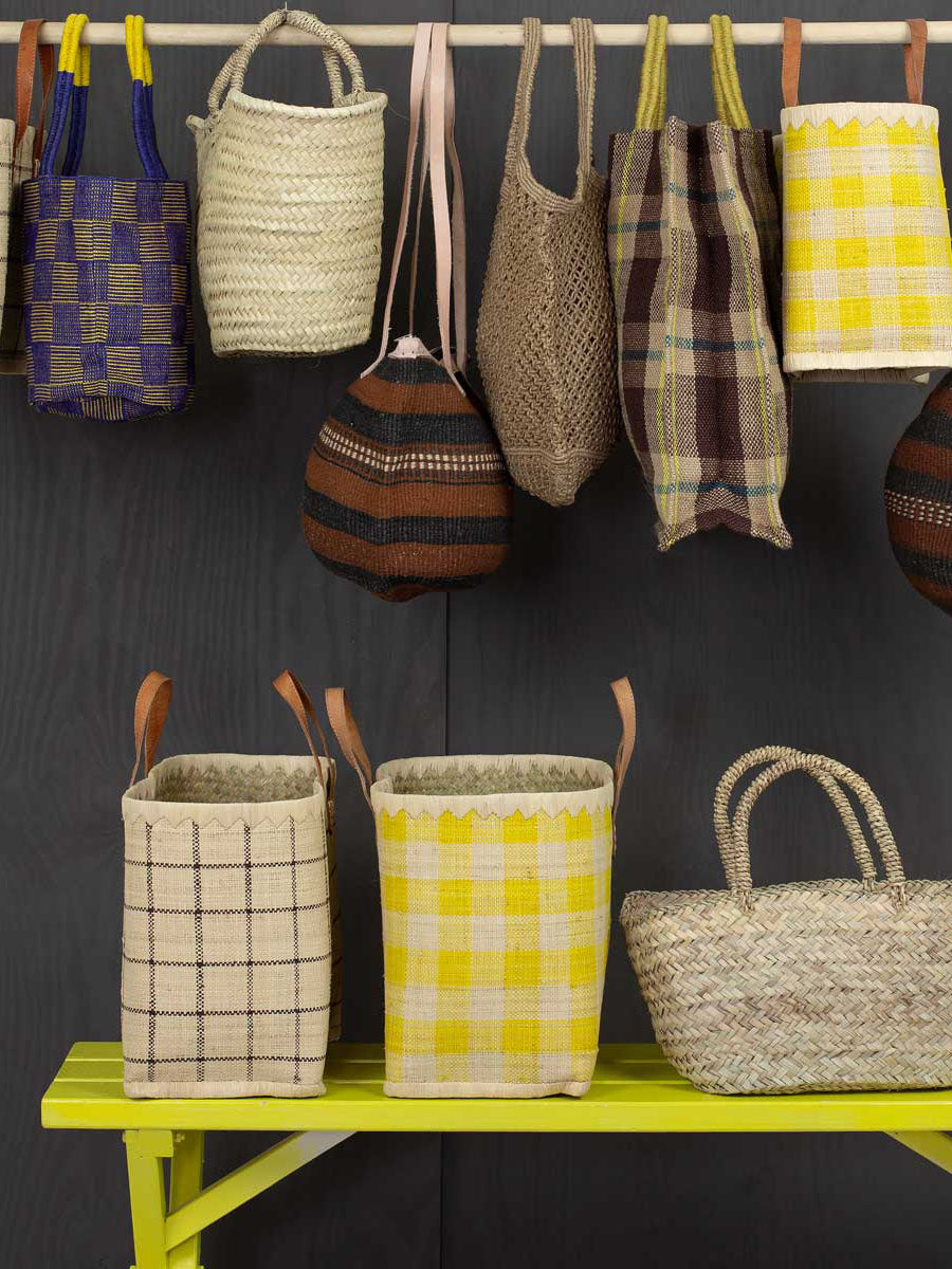 Yellow checkered raffia bag, 2 sizes
