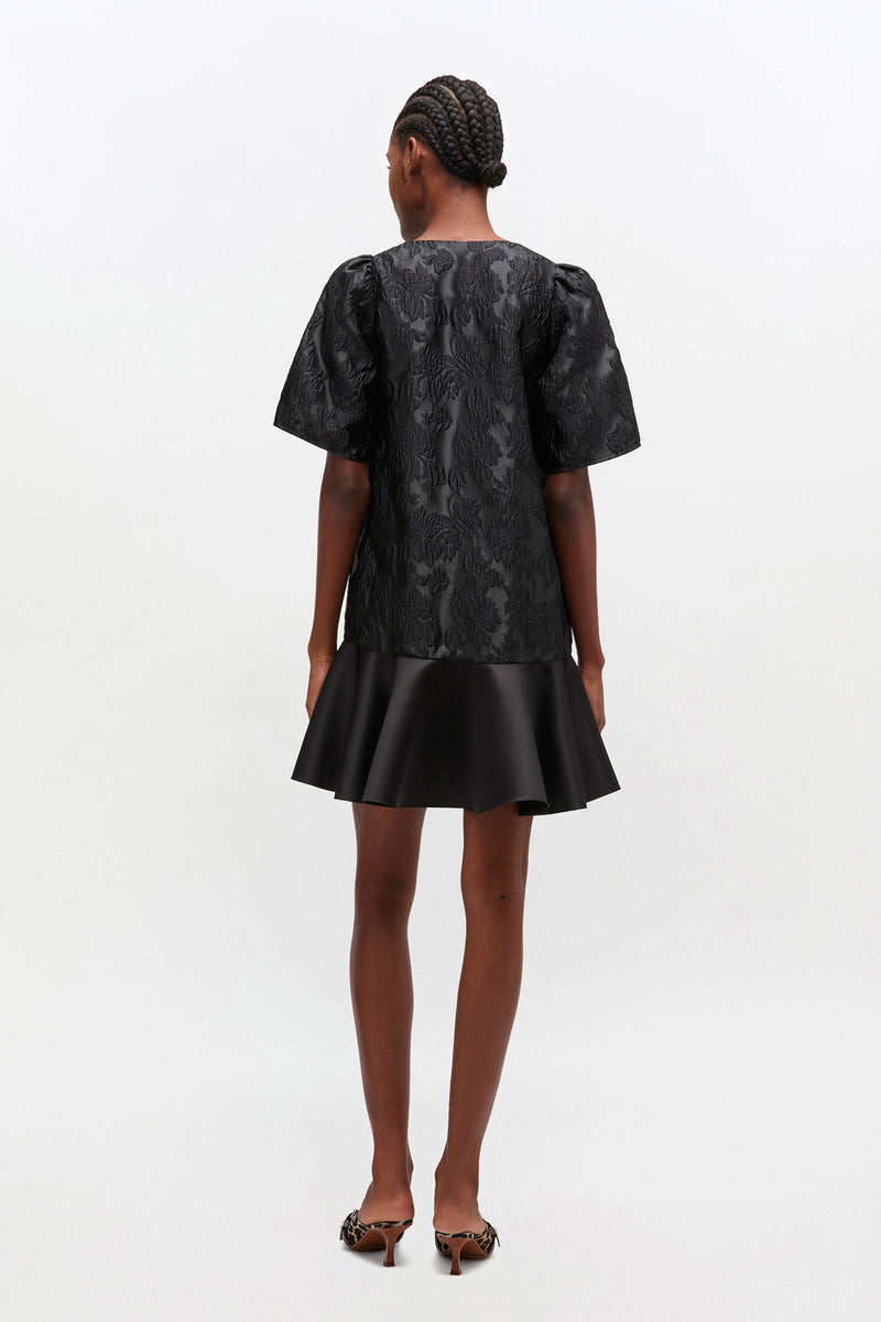 Satin cloque mini dress, black
