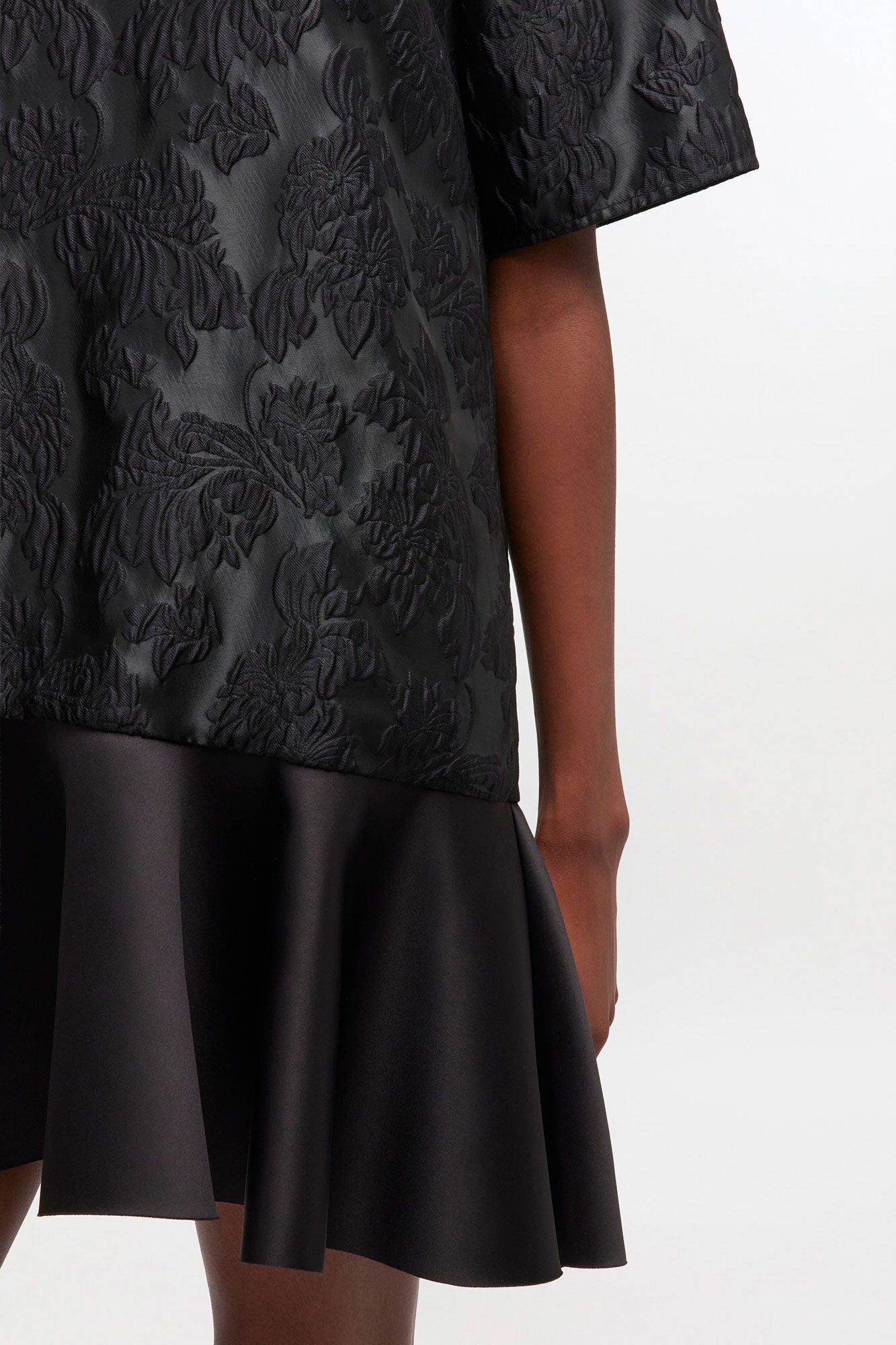 Satin cloque mini dress, black