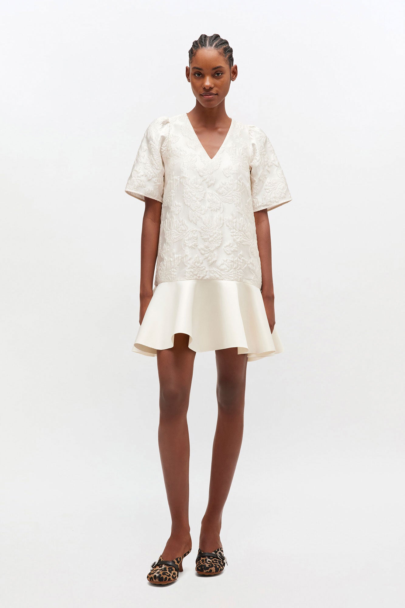 Satin cloque mini dress, ivory