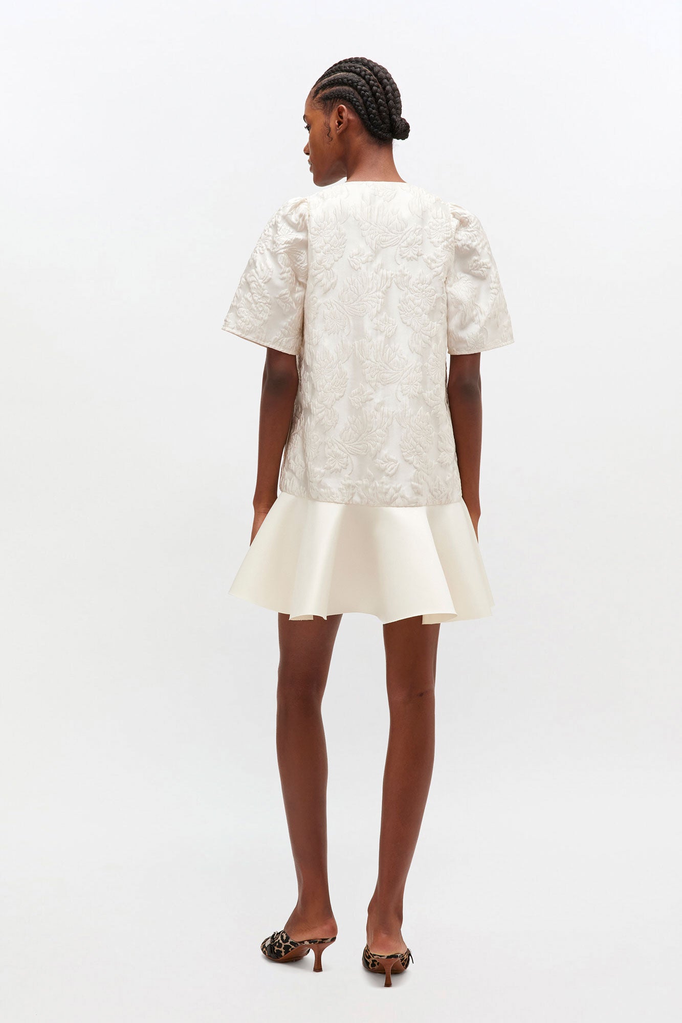 Satin cloque mini dress, ivory