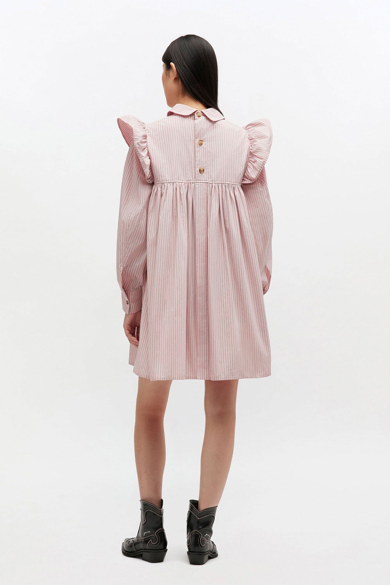 Oxford stripe mini frill dress, pink