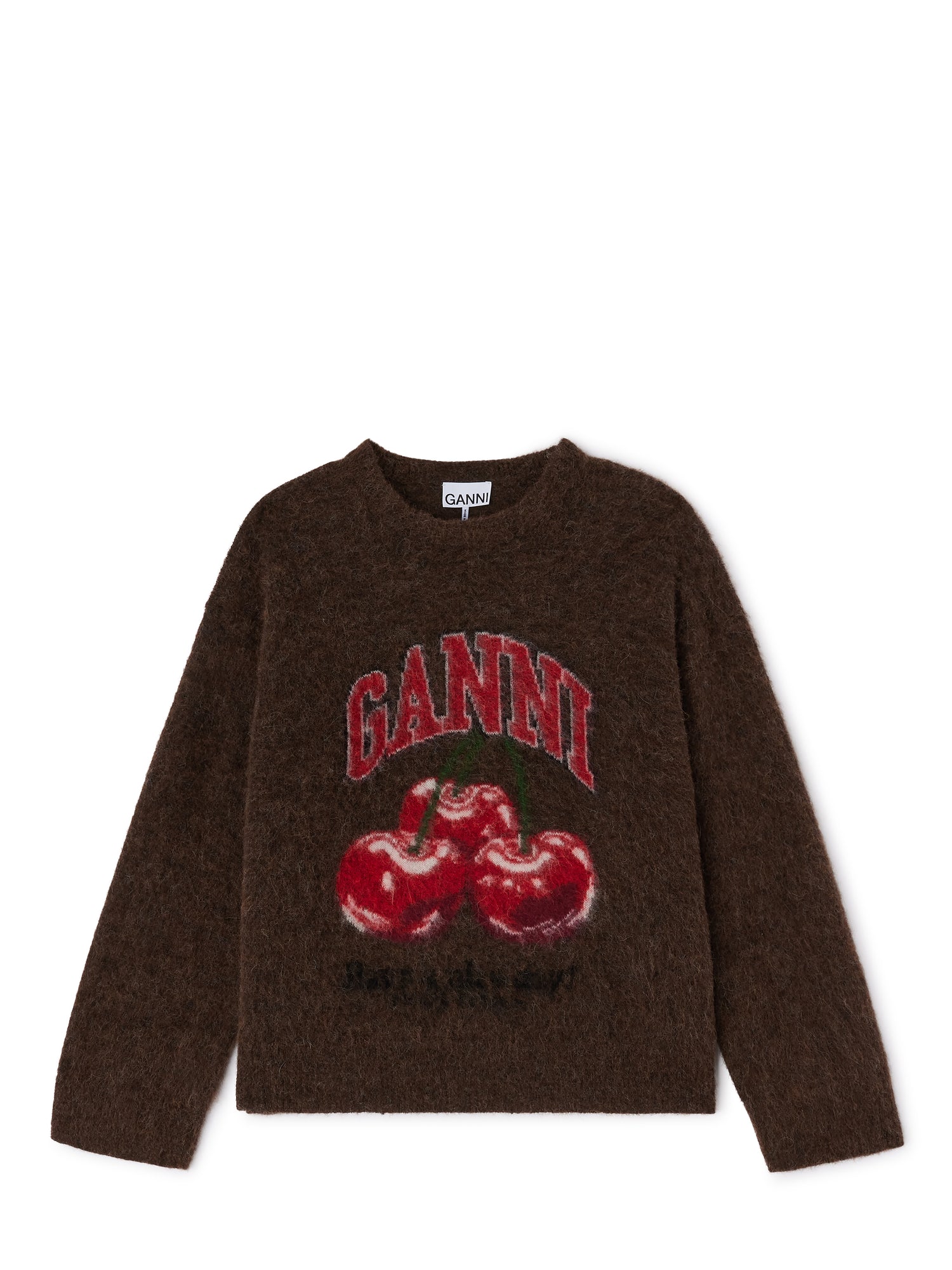 Brushed alpaca graphic oversized sweater, brown