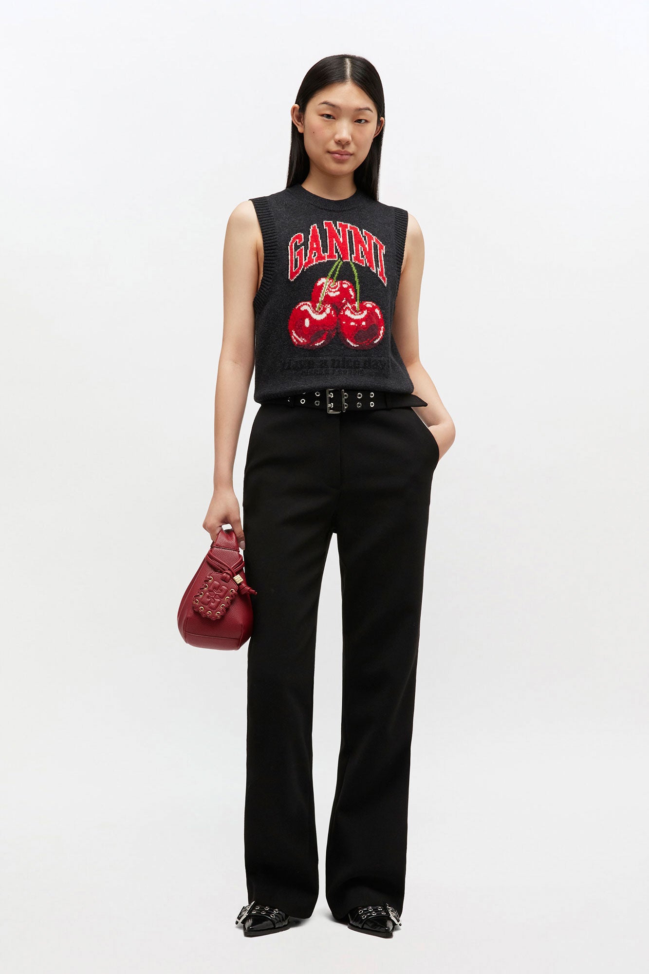 Graphic wool vest, dark grey