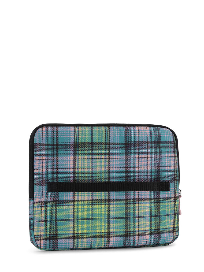 GANNI: Recycled Tech Laptop Sleeve 13, checks lagoon print