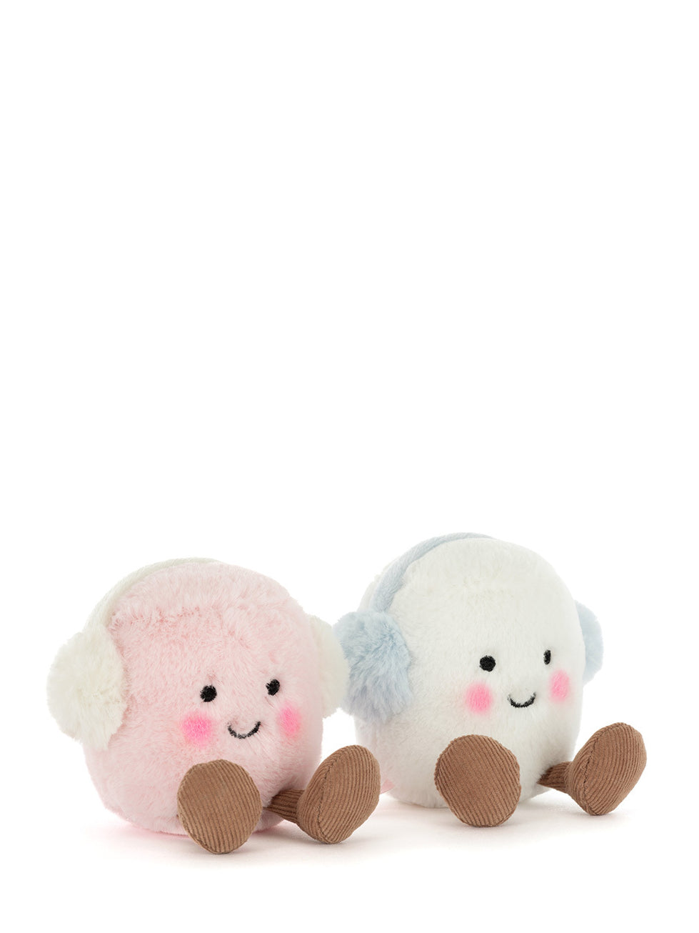 Two cute marshmallow plush toys on a white background