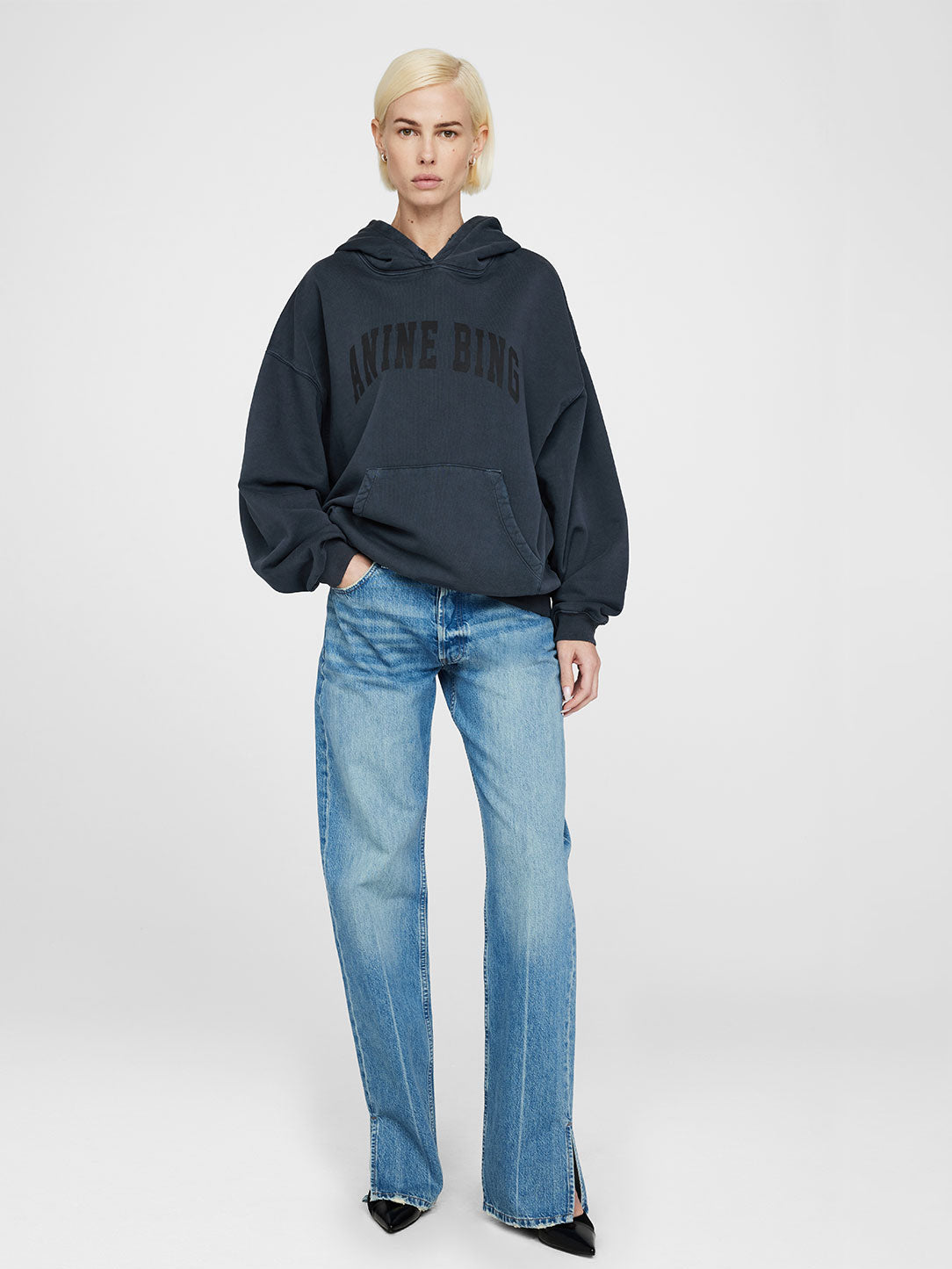 Harvey logo-print hooded sweatshirt, dark washed black