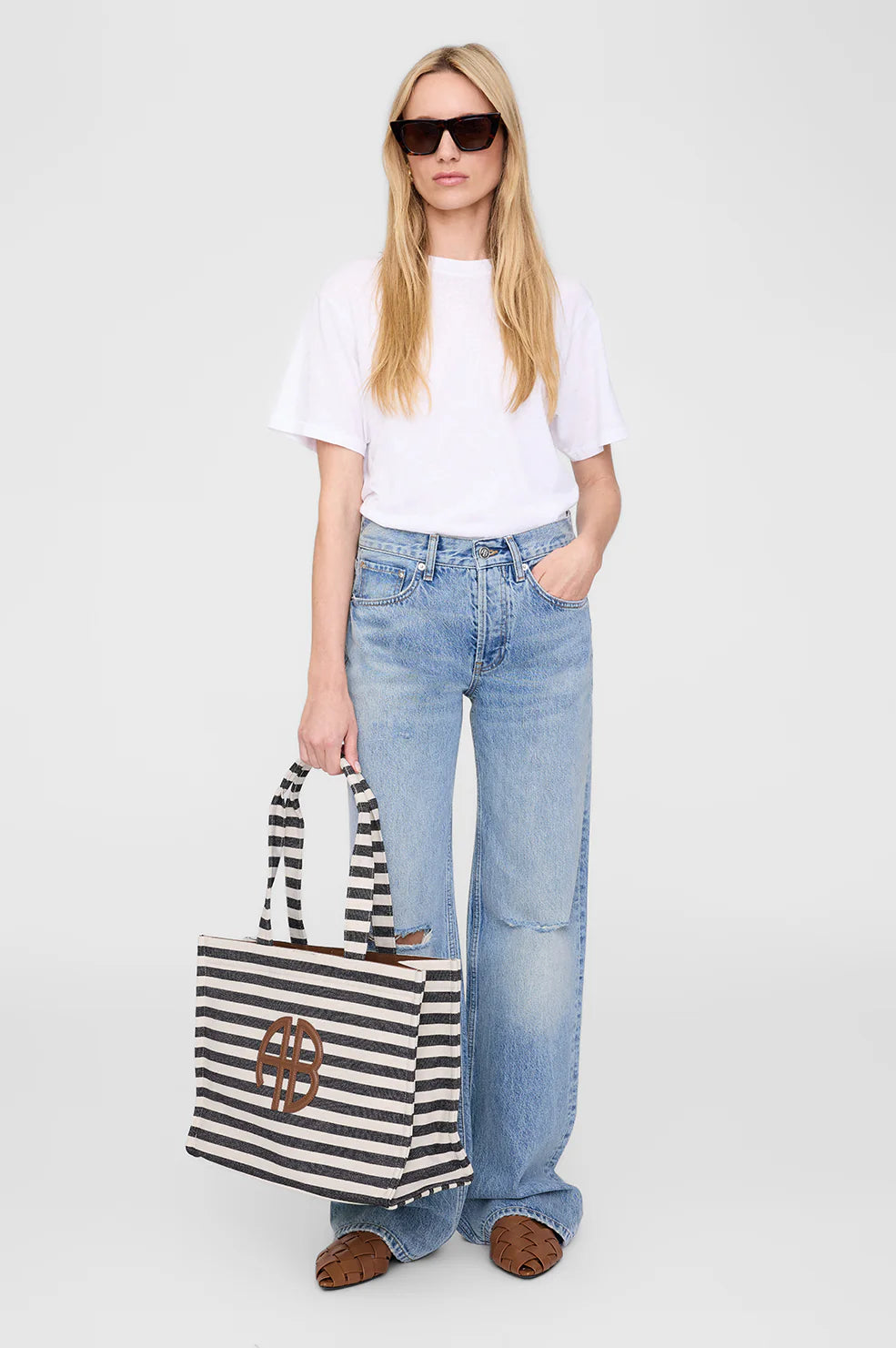 Lara tote, black and natural stripe