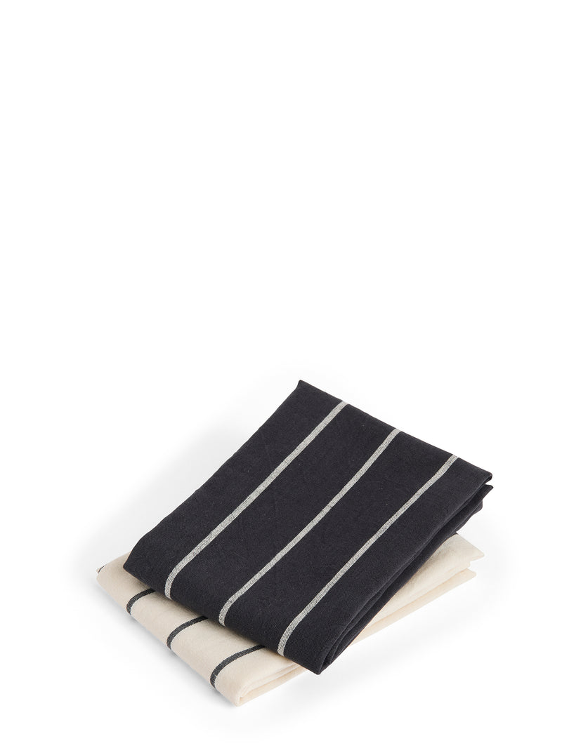 Outdoor Market striped tea towels, set of 2 (black/blue set)