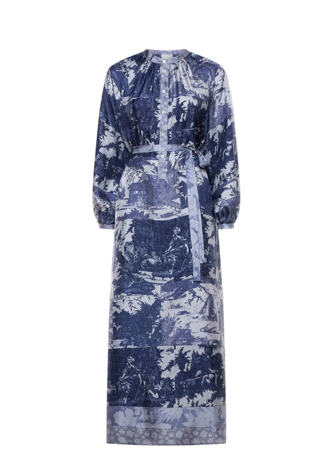 Aloe silk shirt dress, blue toile print
