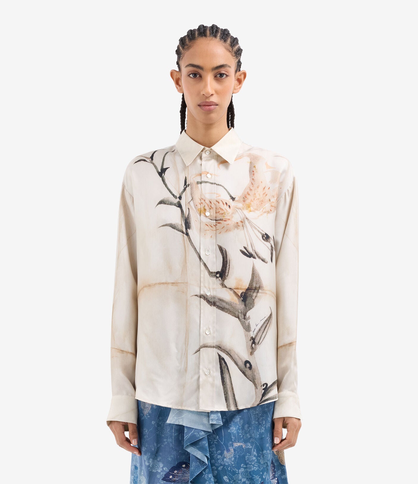 Aloe longsleeve shirt silk, bambu print