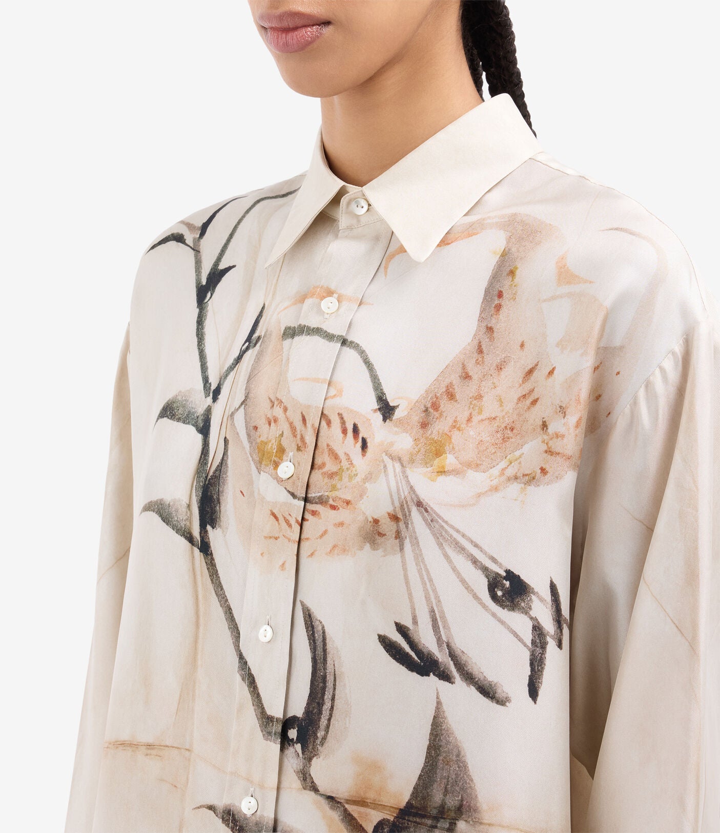 Aloe longsleeve shirt silk, bambu print