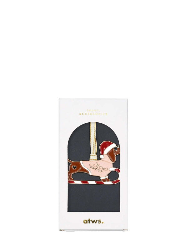 Christmas dachshund enamel ornament