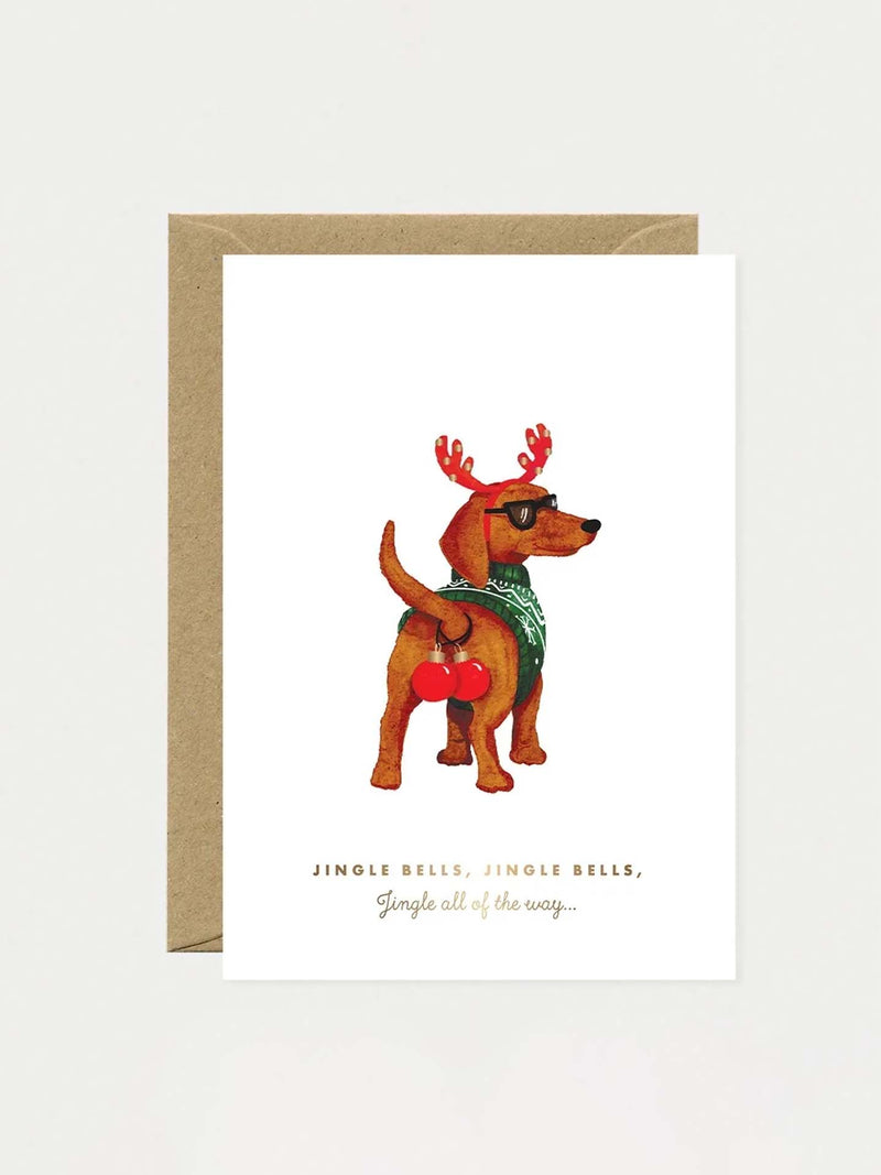 Jingle bells dog christmas card