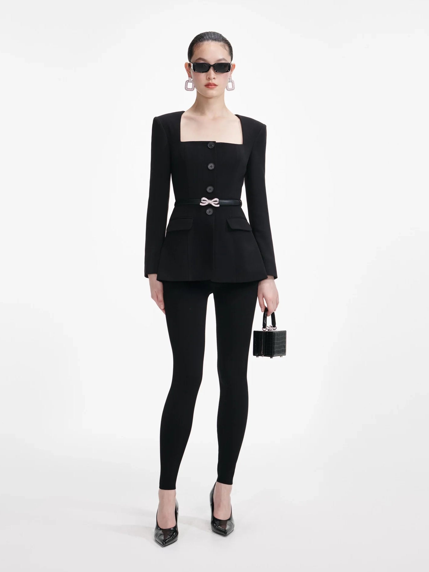 Tailored crepe top, black