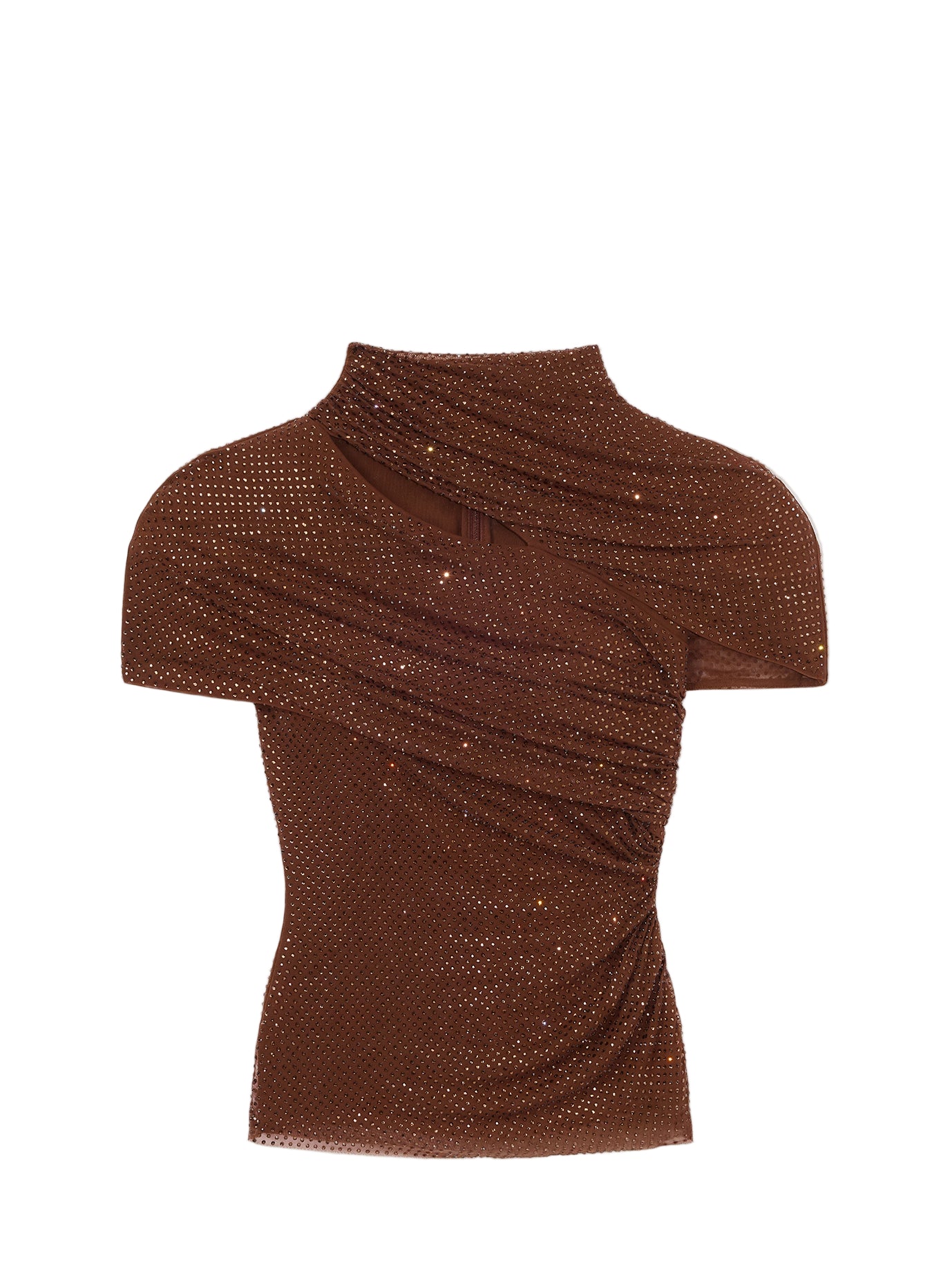 Rhinestone mesh cut out top, brown