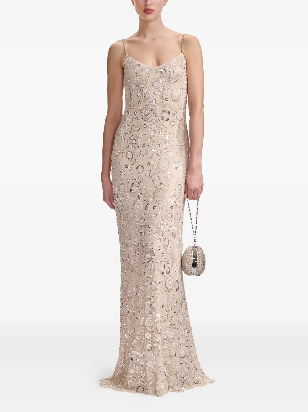 Floral sequin maxi dress, cream