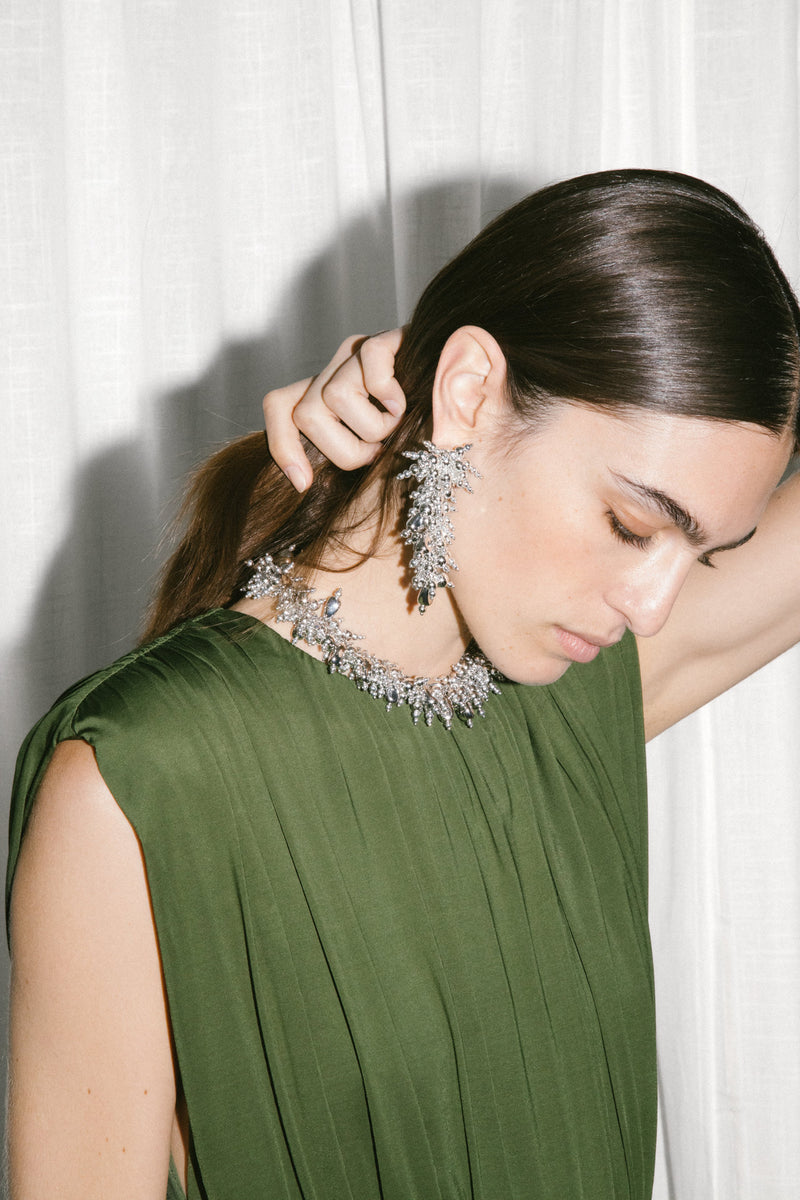 Jersey gathered maxi dress, olive
