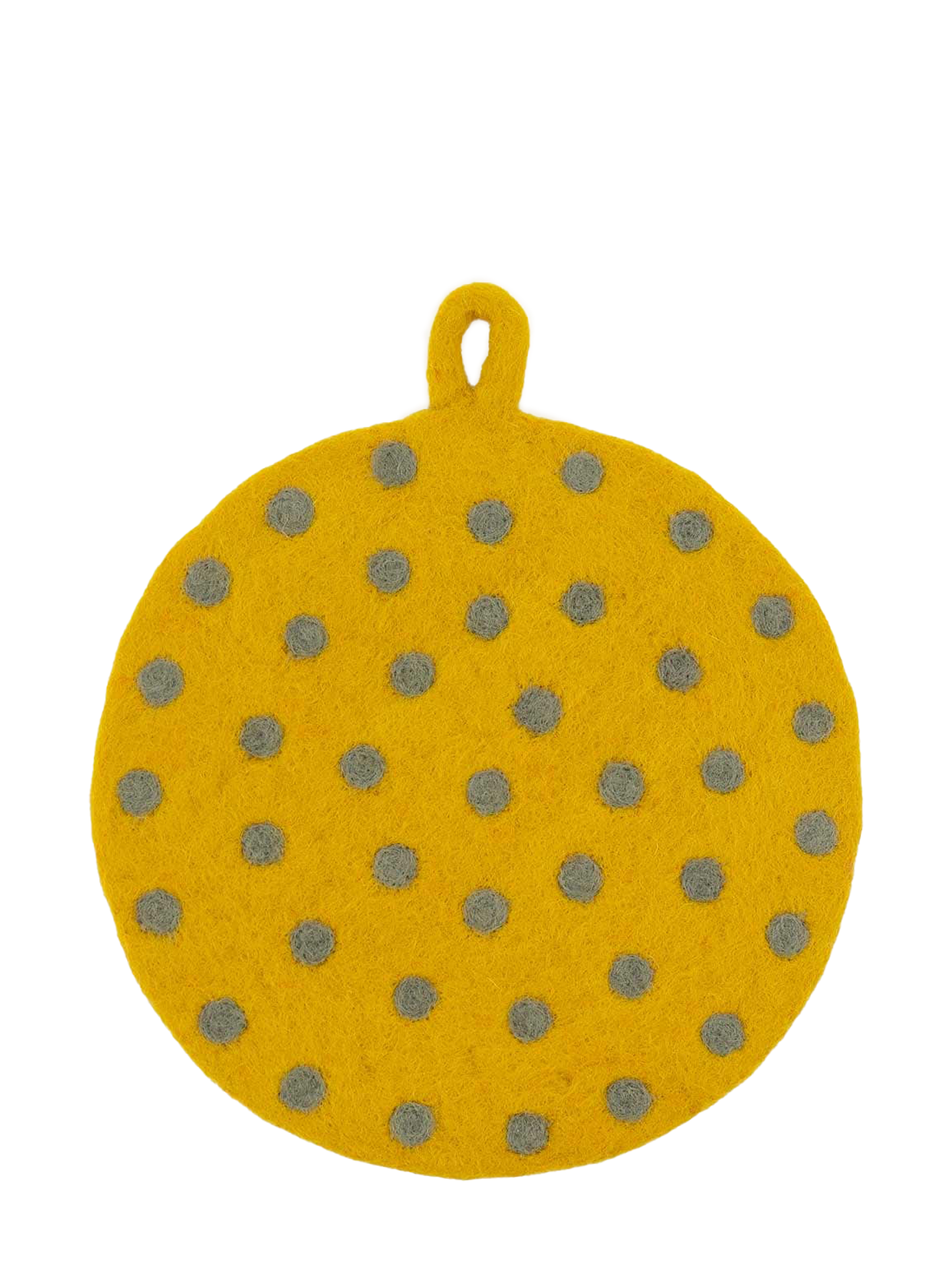 Felt dot potholder, yellow/grey