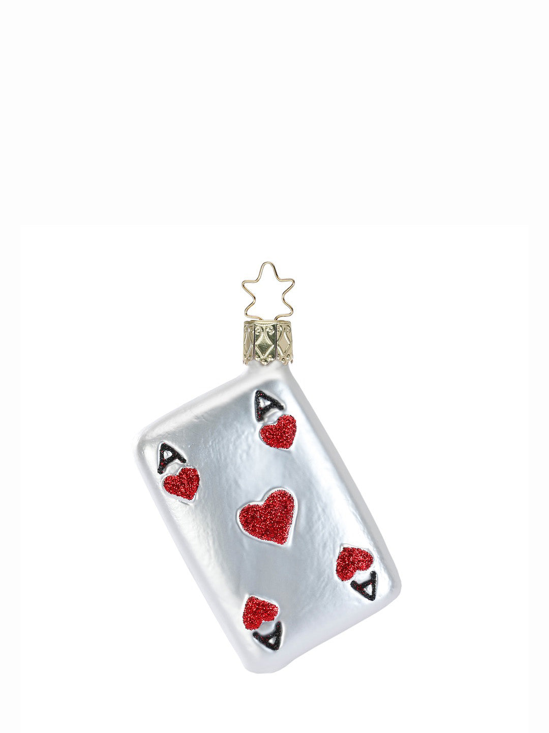 Ace of Hearts glass ornament, white-red