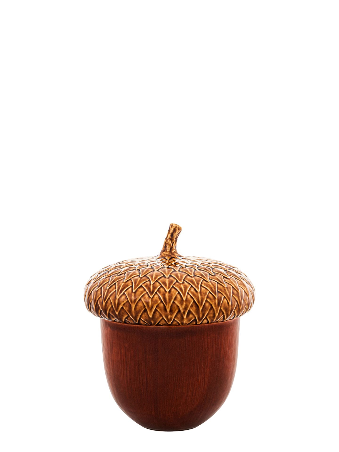 Decorative acorn-shaped container on a white background