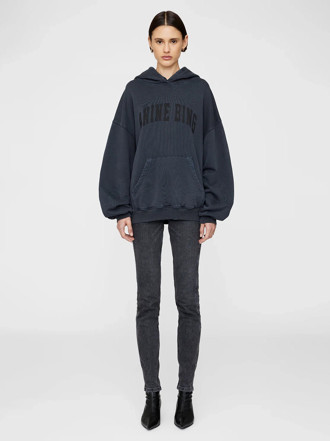 Harvey logo-print hooded sweatshirt, dark washed black