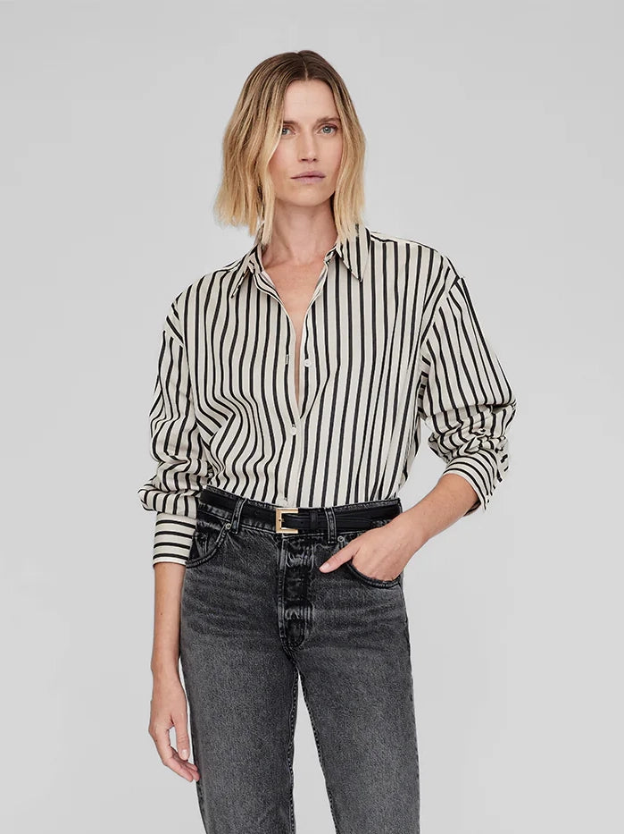 Plaza shirt, black and tan stripe