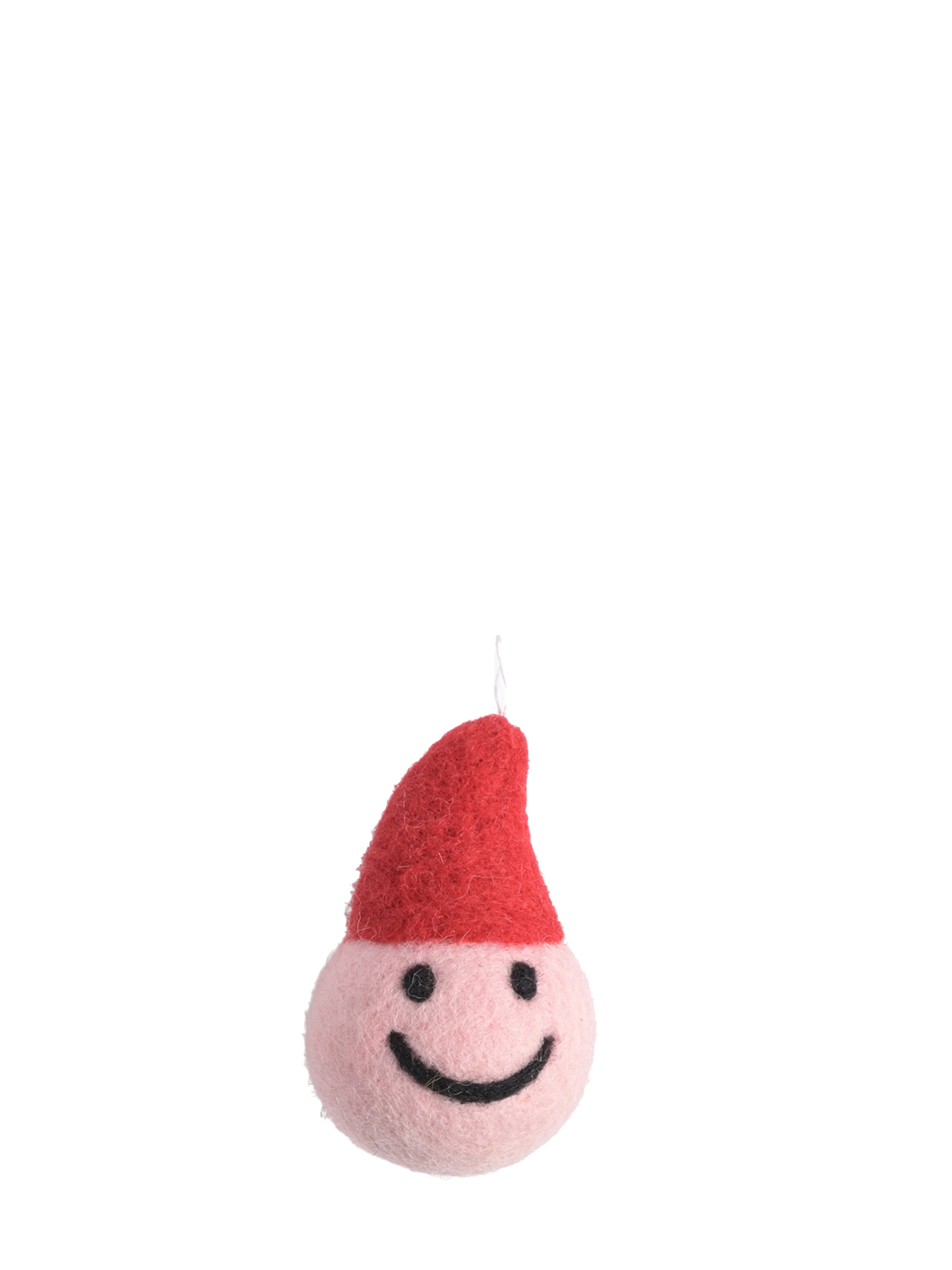 Woollen ball hanging ornament, Red Smiley Tonttu