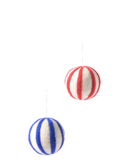 Woollen polka stripe ball hanging ornament, 3 colors