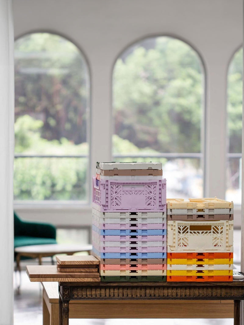 The Aykasa medium size storage box can fit two mini sized crates side by side and is super easy just to fold and store flat when not in use.