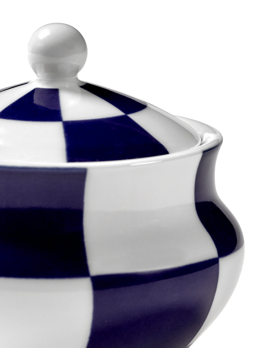 Fête des Bêtes checkerboard sugar bowl, blue-white