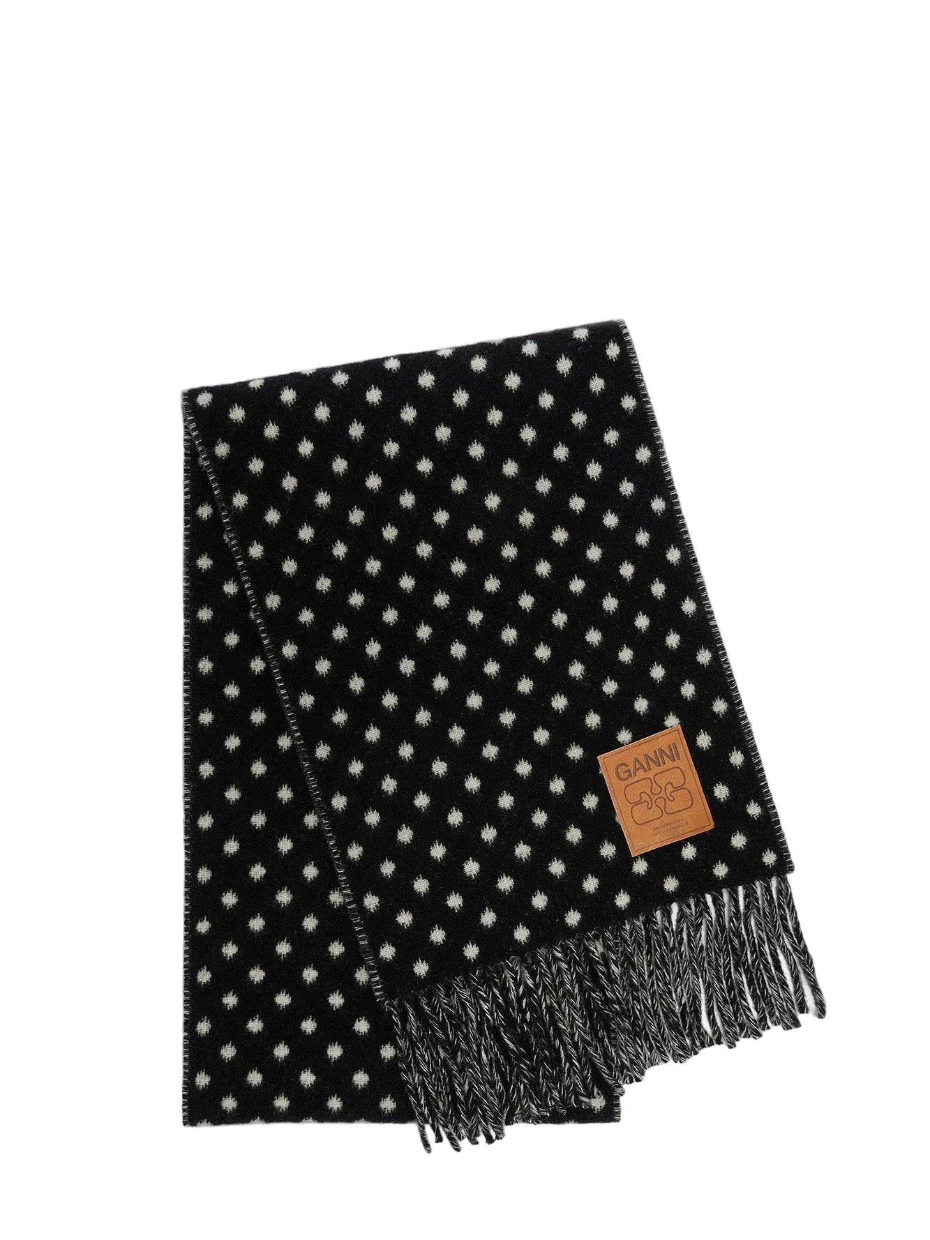 Double face wool knit scarf, black dots