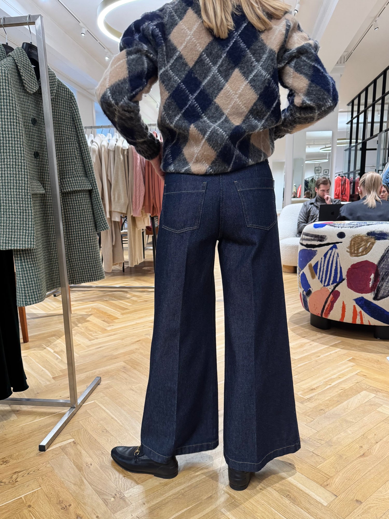 Wide-leg denim trousers